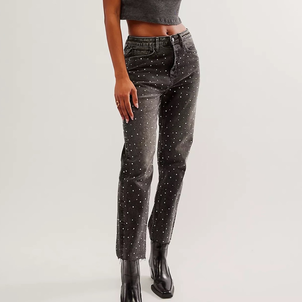 Driftwood free people Royce after party embellished rhinestone jeans size 29
